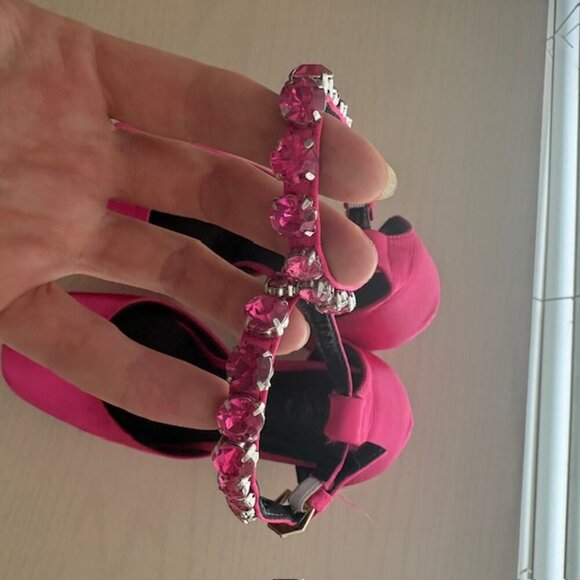 Hot Pink Satin Platform Heels - Picture 2 of 7